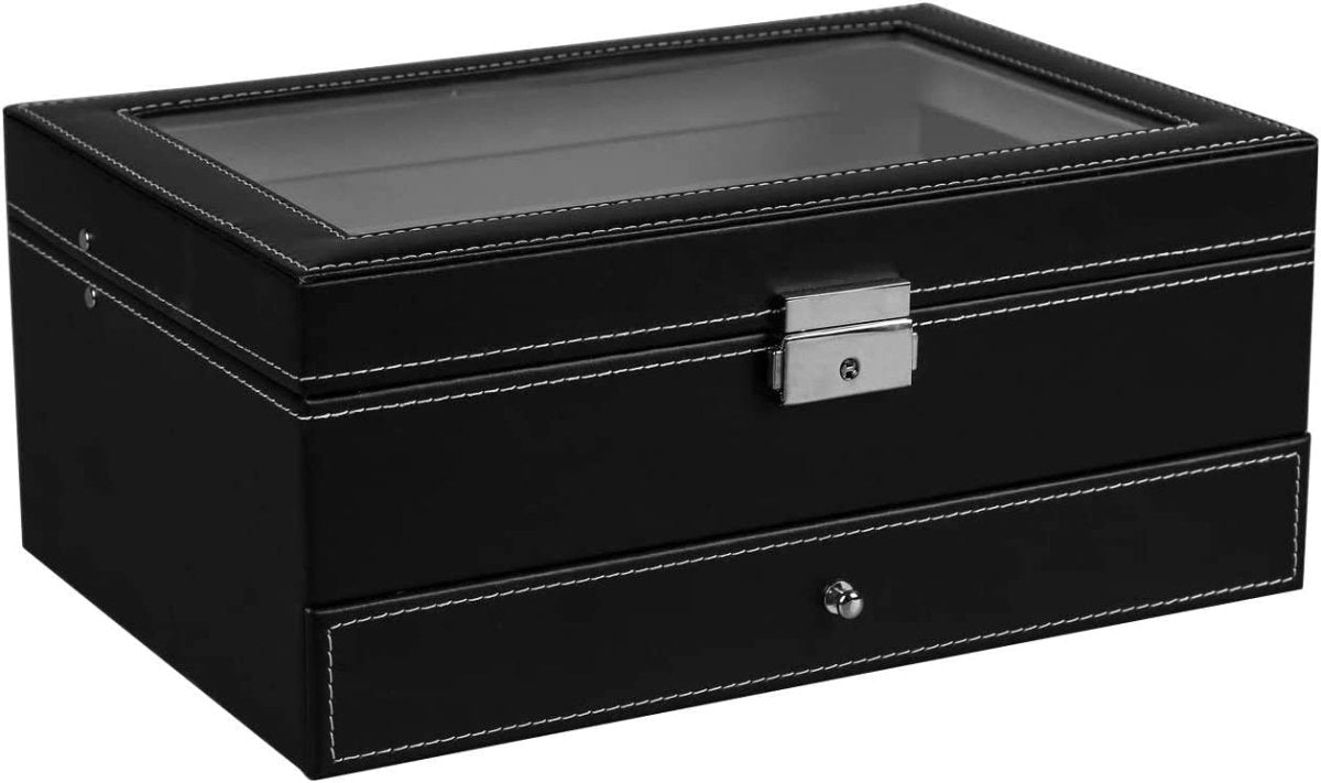 12 Slot PU Leather Lockable Watch and Jewelry Storage Boxes (Black) - Direct On Sale