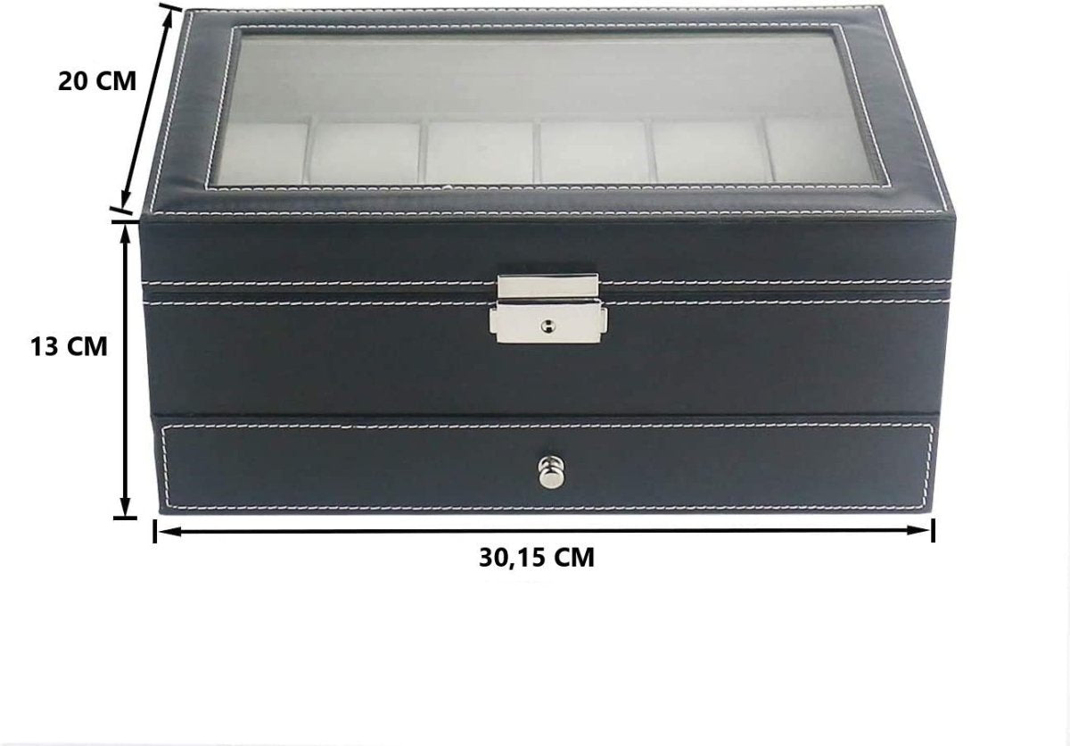 12 Slot PU Leather Lockable Watch and Jewelry Storage Boxes (Black) - Direct On Sale