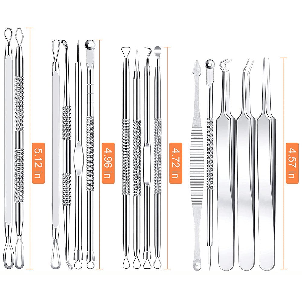 15Pcs Stainless Steel Blackhead Remover Pimple Popper Tools Kit with Metal Case - Direct On Sale