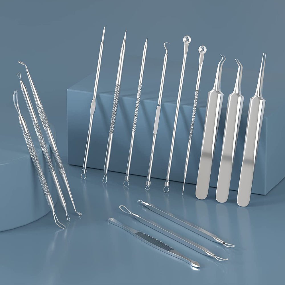 15Pcs Stainless Steel Blackhead Remover Pimple Popper Tools Kit with Metal Case - Direct On Sale