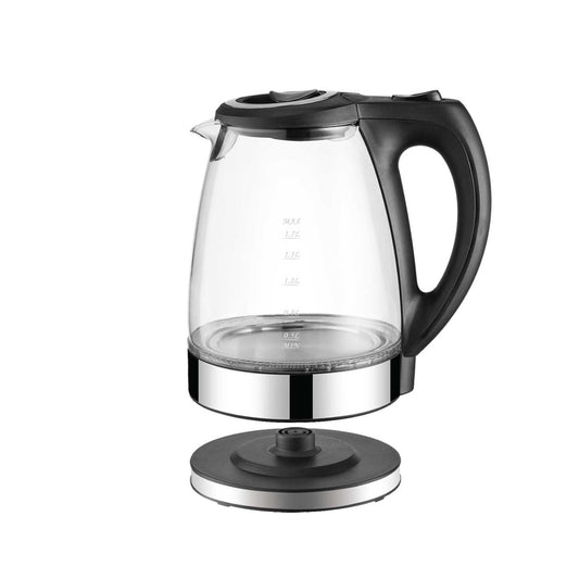 1.7L Electric Glass Kettle LED Blue Light 360 Automatic Cordless Water Boiling Jug - Direct On Sale