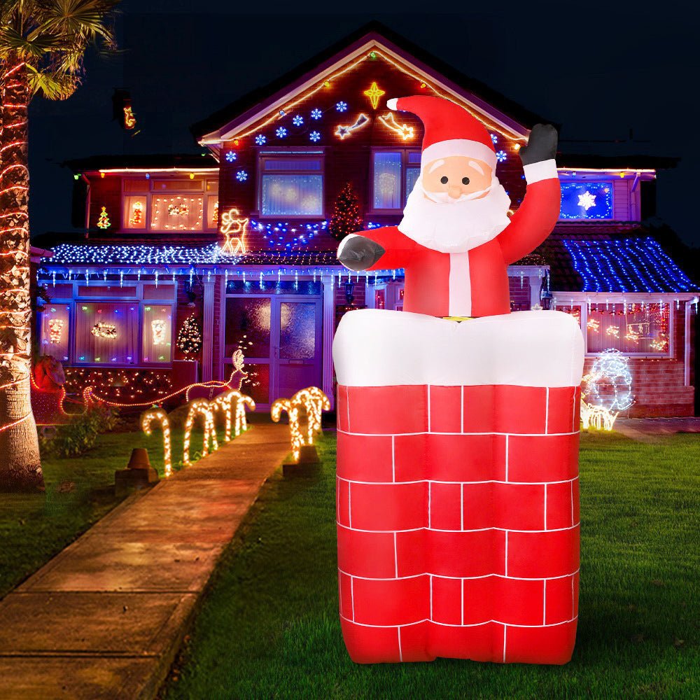 1.8m animated inflatable pop-up Santa in chimney illuminated