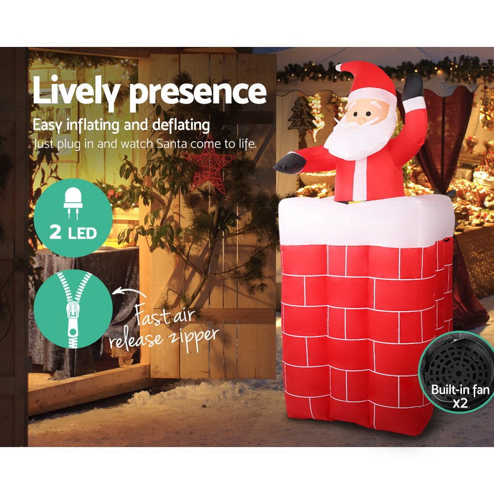 Inflatable Santa chimney anchored with ropes