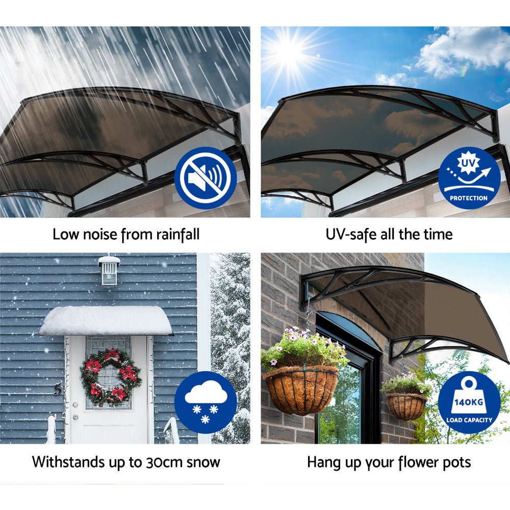1m x 2m Window Door Awning Door Canopy Patio UV Sun Shield BROWN DIY - Direct On Sale