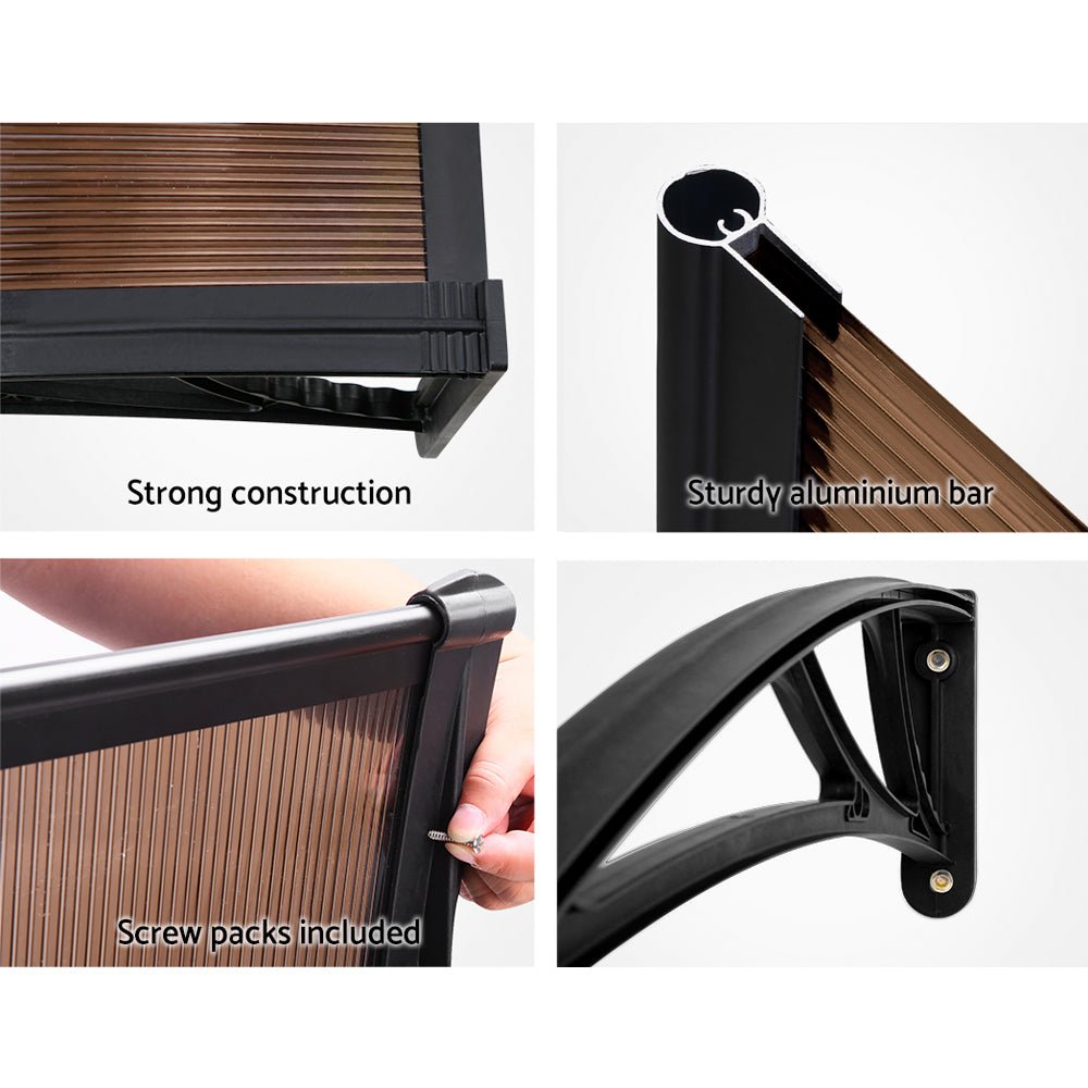 1m x 2m Window Door Awning Door Canopy Patio UV Sun Shield BROWN DIY - Direct On Sale