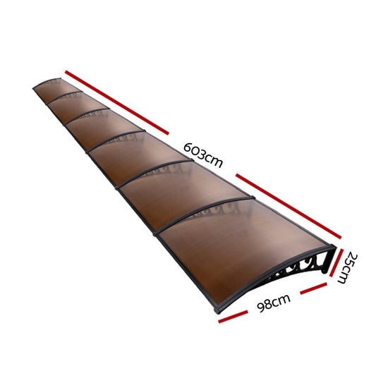 1m x 6m Window Door Awning Door Canopy Patio UV Sun Shield BROWN 1mx6m DIY - Direct On Sale