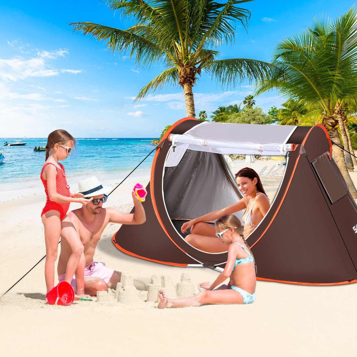 2 - 3 Person Tent Automatic Camping Beach Tent Anti UV Awning Tent Waterproof Outdoor - Direct On Sale
