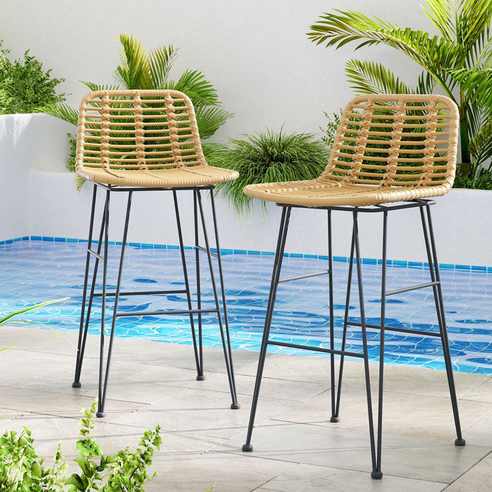 2 - Piece Outdoor Bar Stools Wicker Dining Chair Bistro Patio Balcony - Direct On Sale