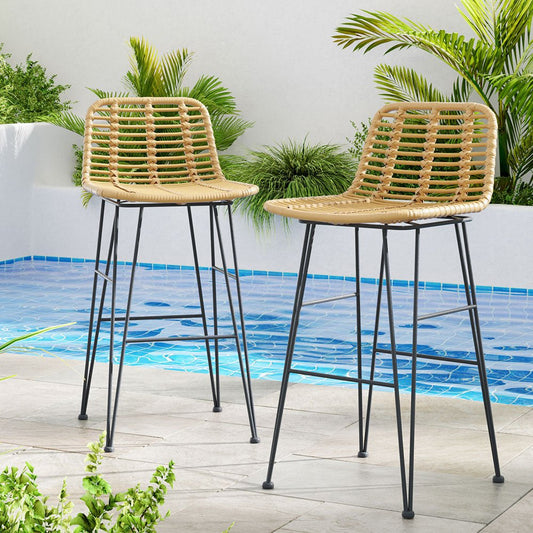 2 - Piece Outdoor Bar Stools Wicker Dining Chair Bistro Patio Balcony - Direct On Sale