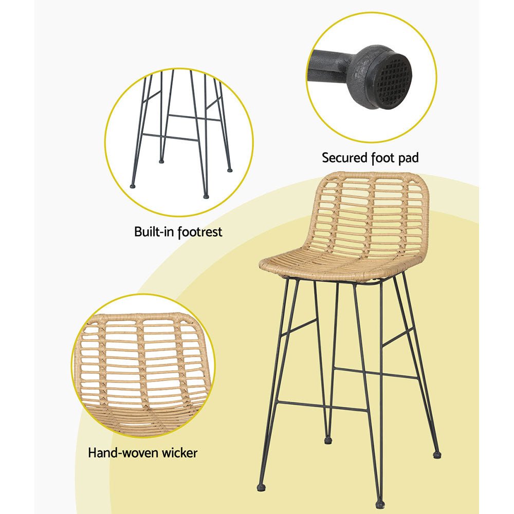 2 - Piece Outdoor Bar Stools Wicker Dining Chair Bistro Patio Balcony - Direct On Sale