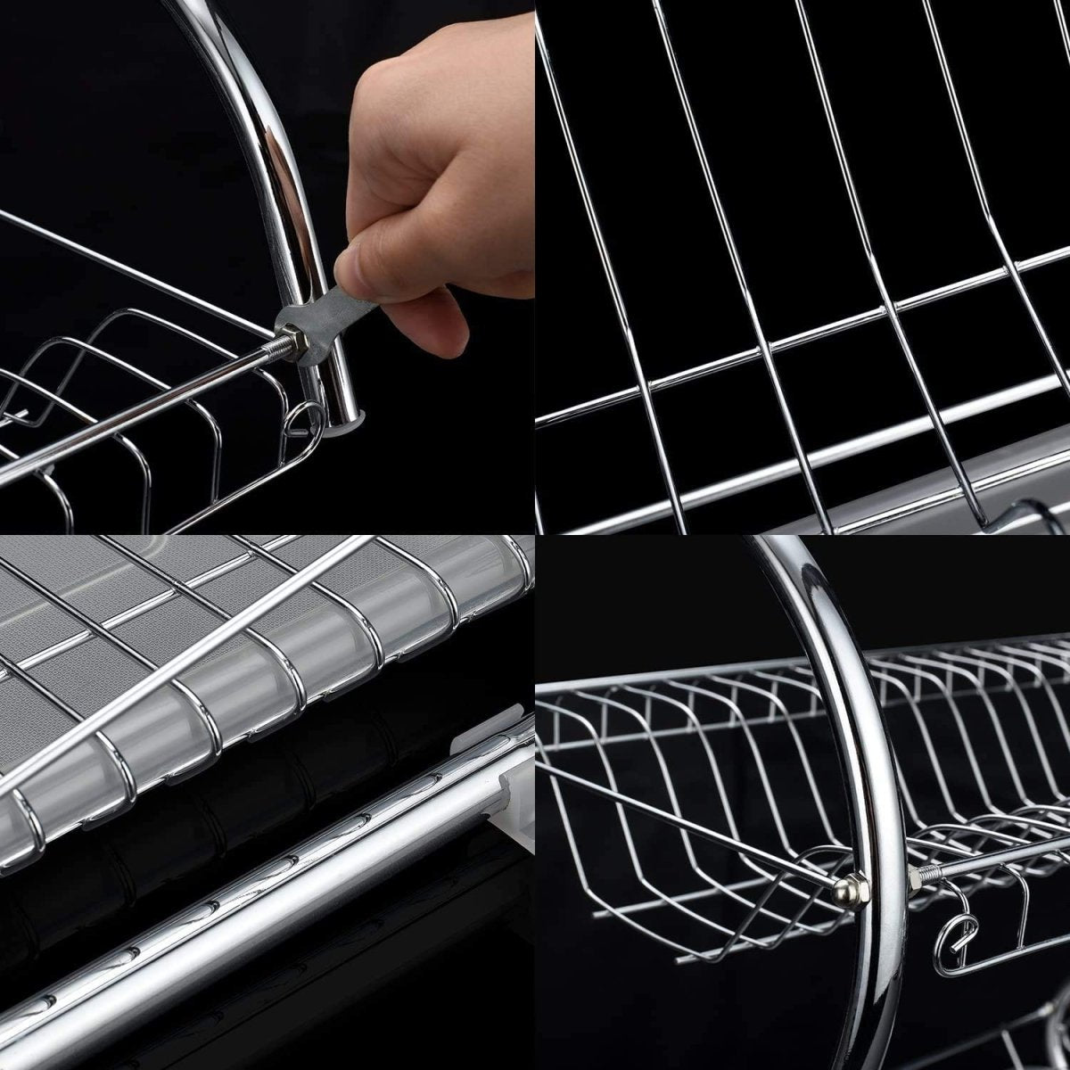 2 Tier Dish Rack with Drain Board for Kitchen Counter and Plated Chrome Dish Dryer - Direct On Sale