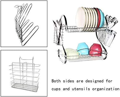 2 Tier Dish Rack with Drain Board for Kitchen Counter and Plated Chrome Dish Dryer - Direct On Sale