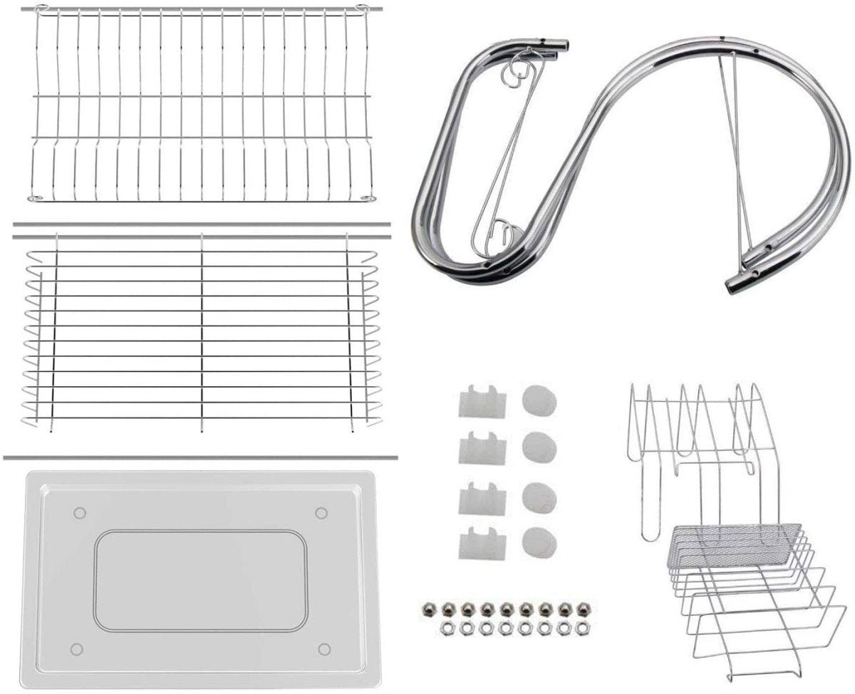 2 Tier Dish Rack with Drain Board for Kitchen Counter and Plated Chrome Dish Dryer - Direct On Sale