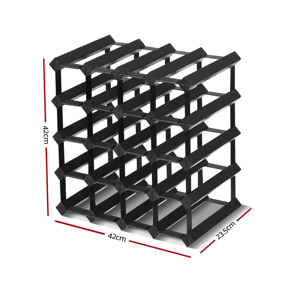 20 Bottle Timber Wine Rack Wooden Storage Wall Racks Holders Cellar Black - Direct On Sale