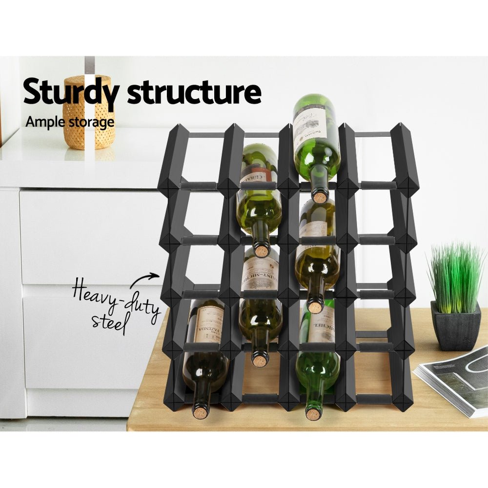 20 Bottle Timber Wine Rack Wooden Storage Wall Racks Holders Cellar Black - Direct On Sale