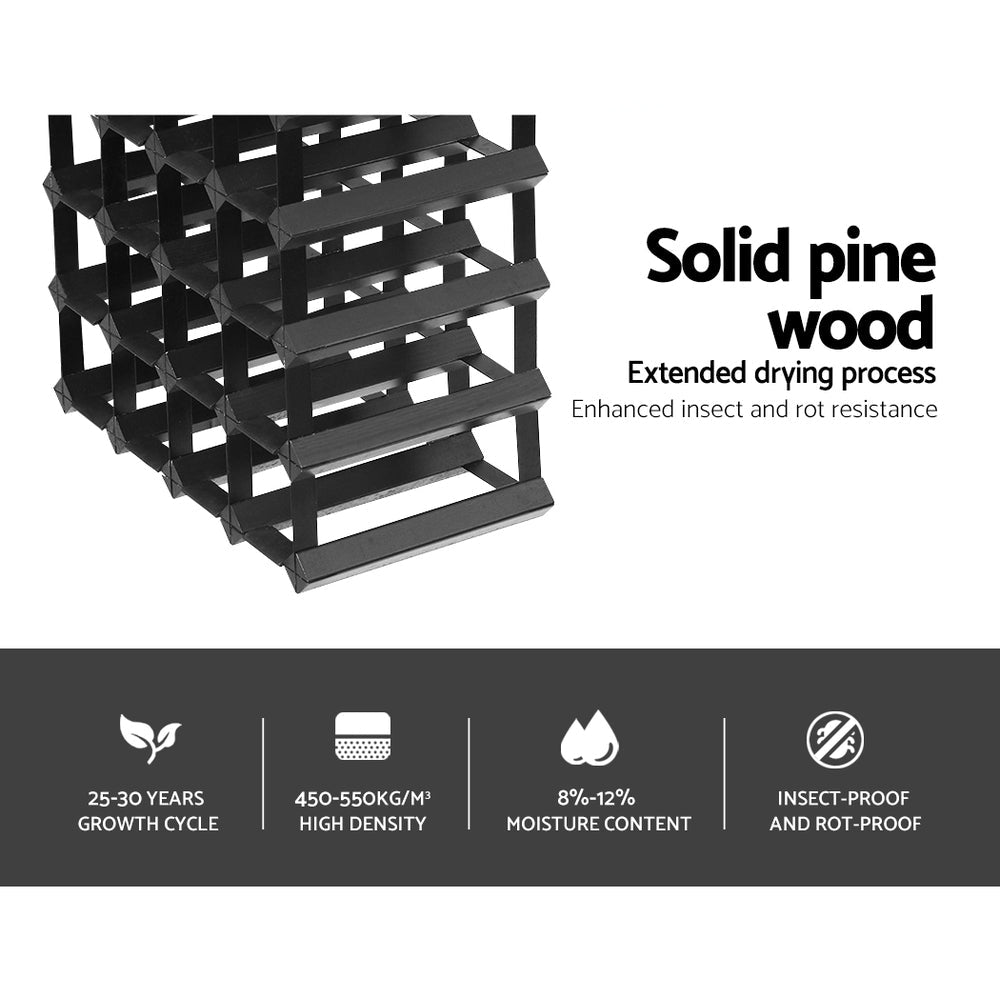 20 Bottle Timber Wine Rack Wooden Storage Wall Racks Holders Cellar Black - Direct On Sale