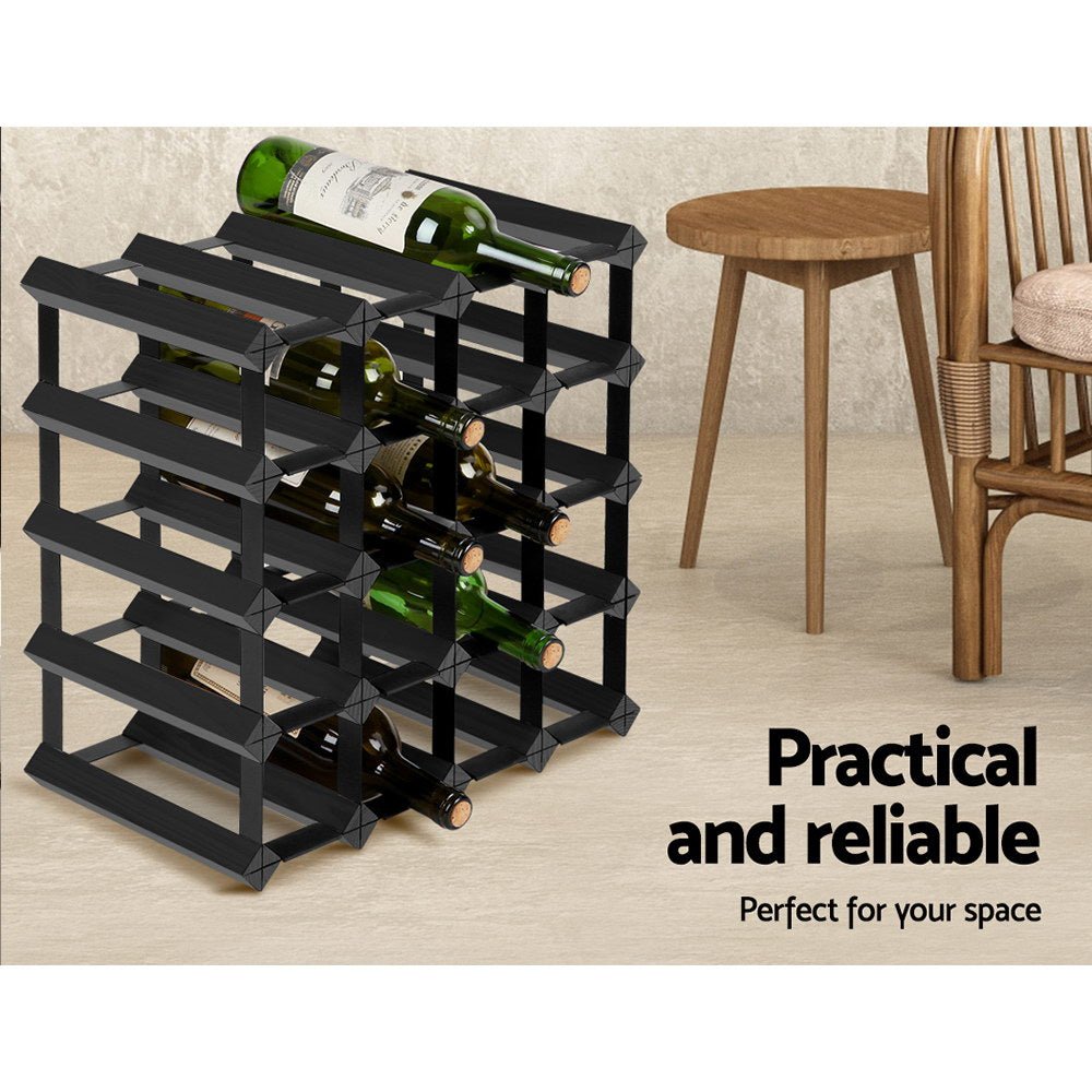 20 Bottle Timber Wine Rack Wooden Storage Wall Racks Holders Cellar Black - Direct On Sale