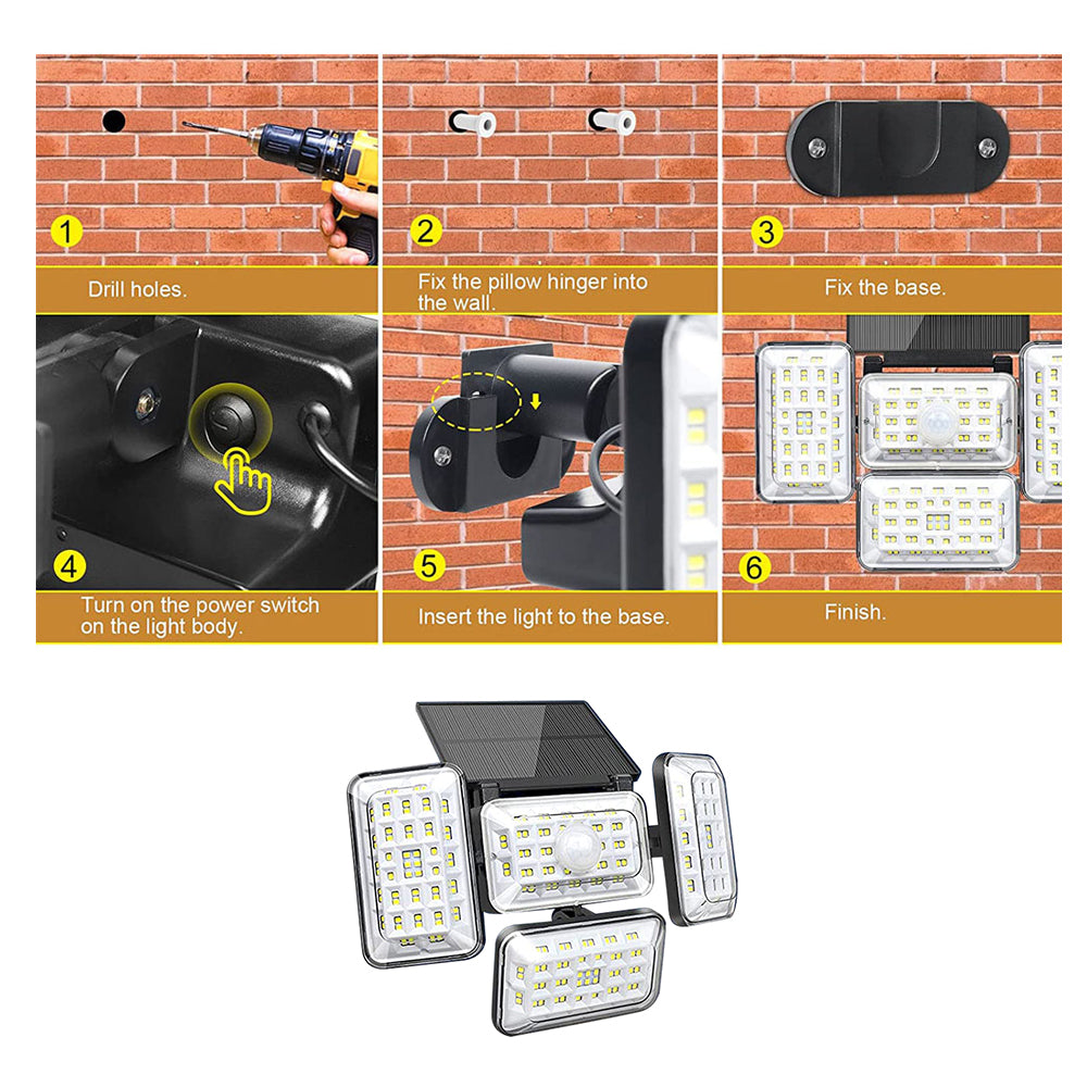 4 Head Solar Powered Motion Sensor Outdoor Flood Lamp_8