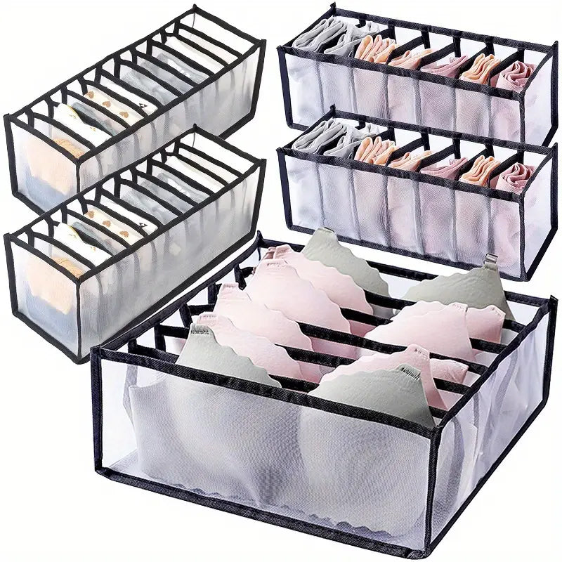 Portable and Foldable Mesh Separation Wardrobe Clothes Organizer - 6/7/9/11 Grids_0