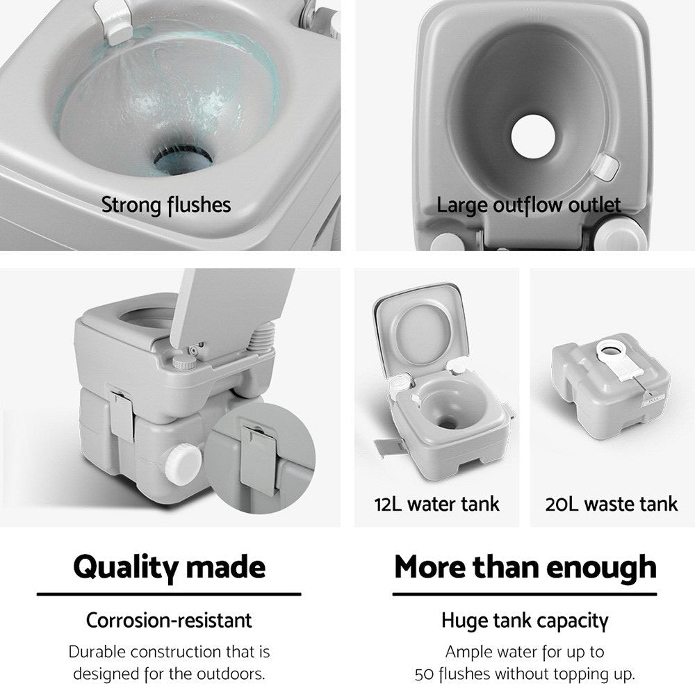 20L Portable Outdoor Camping Toilet - Grey - Direct On Sale