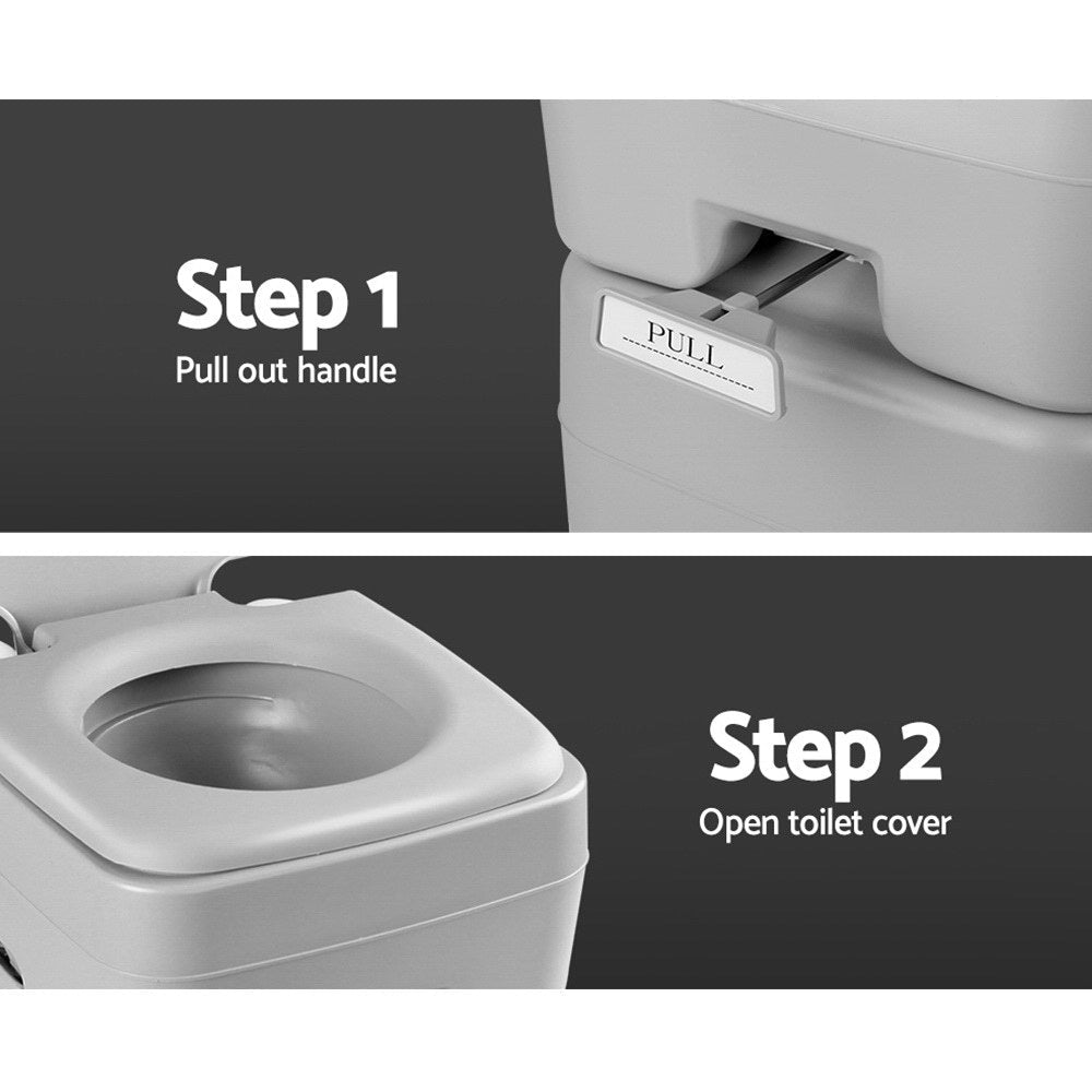 20L Portable Outdoor Camping Toilet - Grey - Direct On Sale