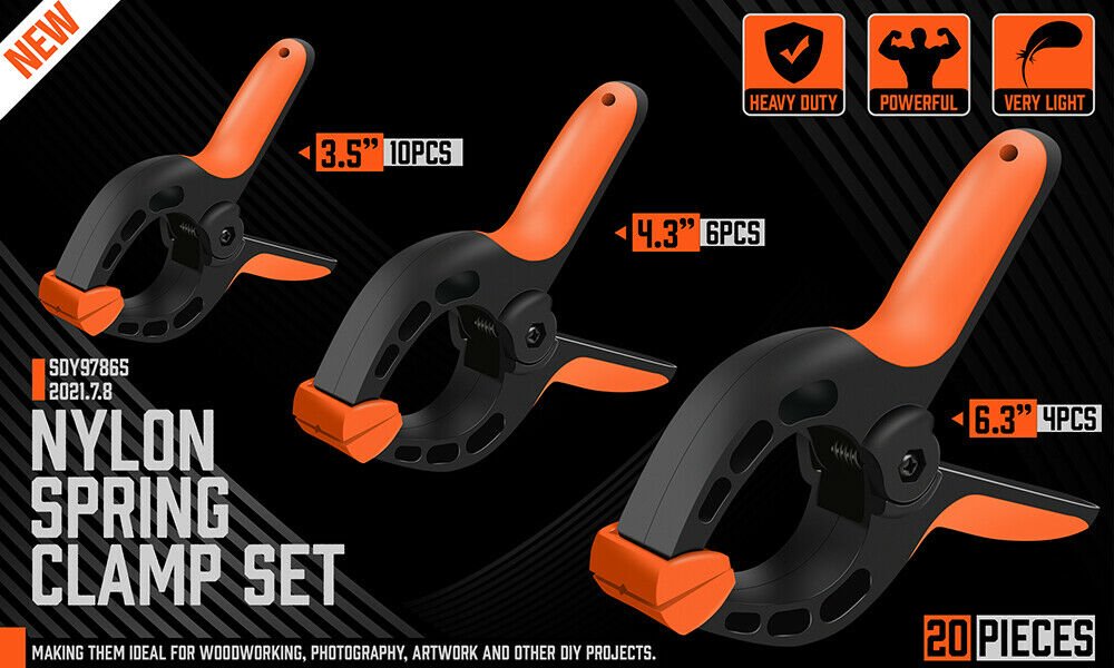 20Pc Heavy Duty Spring Clamps Set 3 Sizes Non - Slip Grip TPR Handle Tool - Direct On Sale