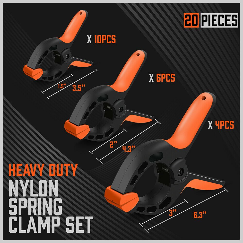 20Pc Heavy Duty Spring Clamps Set 3 Sizes Non - Slip Grip TPR Handle Tool - Direct On Sale