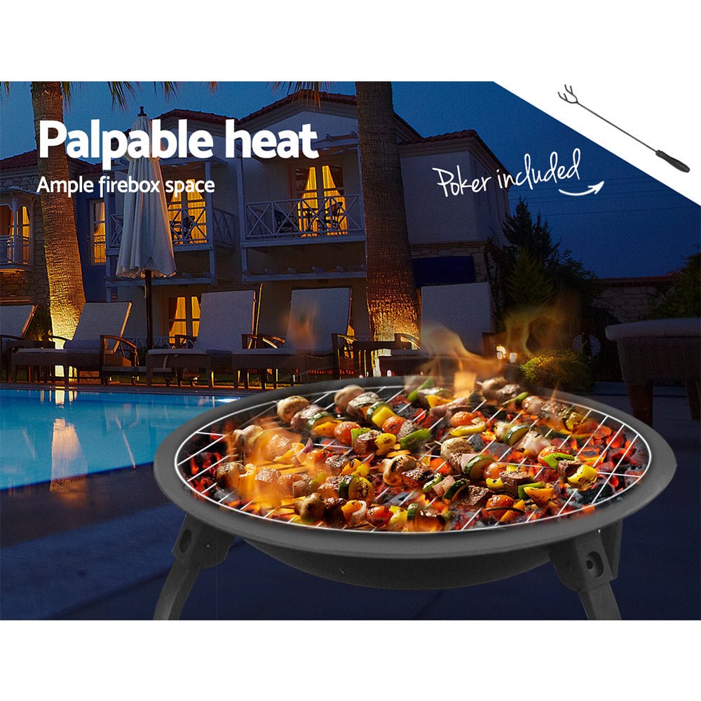 22" Fire Pit BBQ Charcoal Smoker Portable Outdoor Camping Pits Patio Fireplace - Direct On Sale
