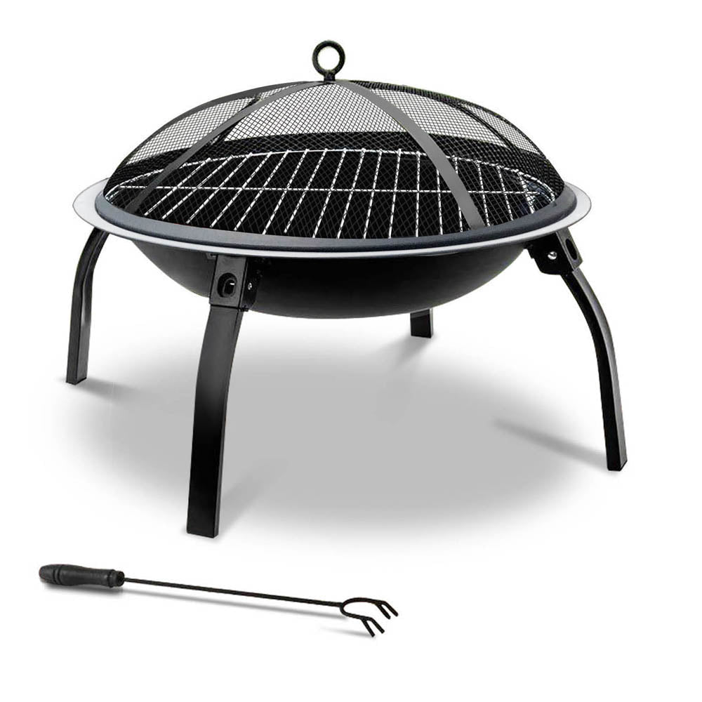 22" Fire Pit BBQ Charcoal Smoker Portable Outdoor Camping Pits Patio Fireplace - Direct On Sale