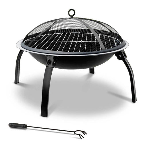 22" Fire Pit BBQ Charcoal Smoker Portable Outdoor Camping Pits Patio Fireplace - Direct On Sale