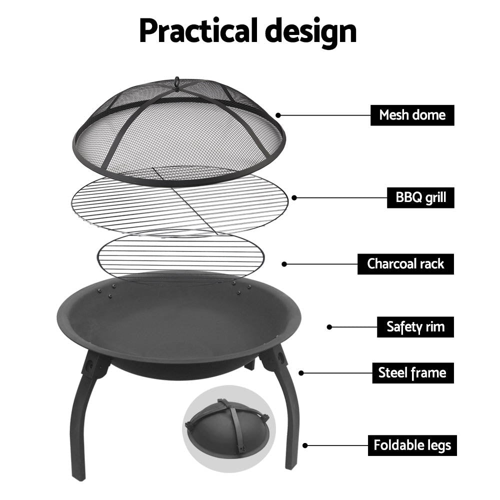 22" Fire Pit BBQ Charcoal Smoker Portable Outdoor Camping Pits Patio Fireplace - Direct On Sale
