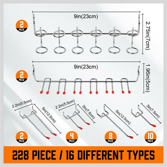 228Pc Pegboard Hooks Set Peg board Bins Parts Storage Assortment Tools Organiser - Direct On Sale