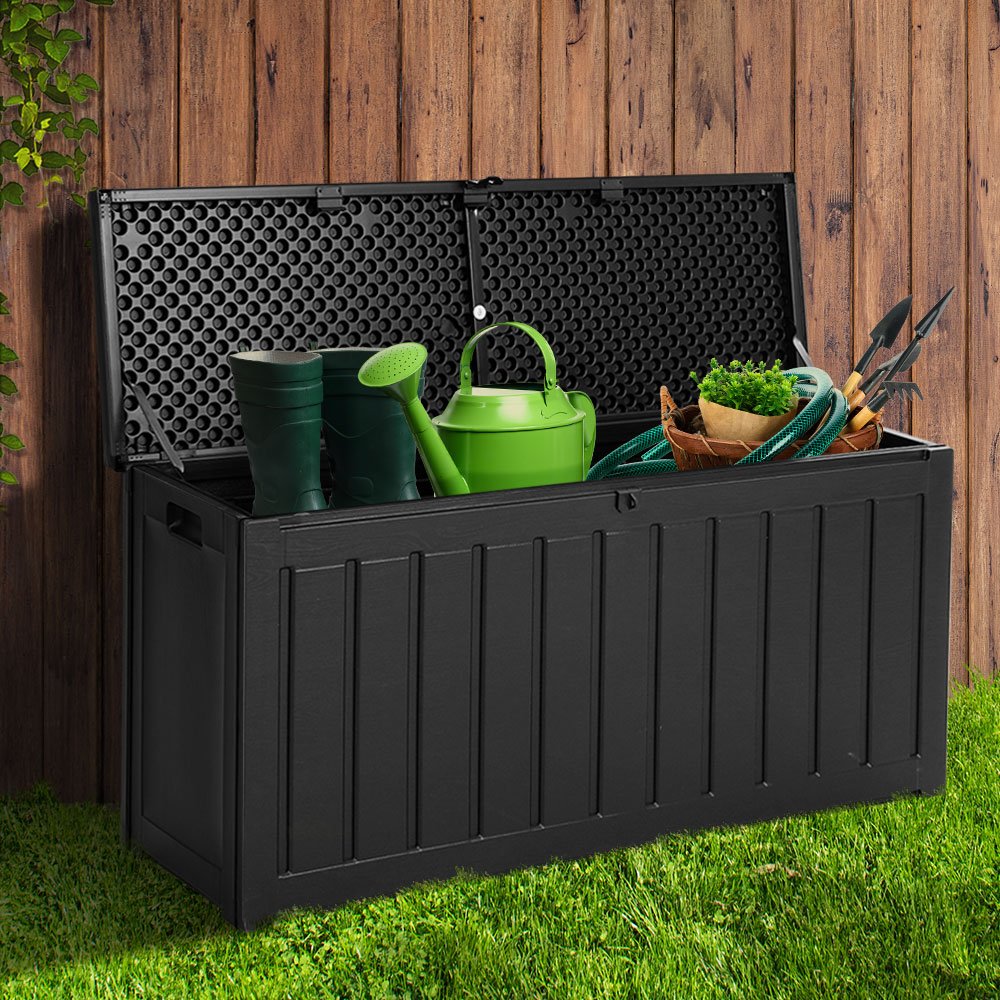 240L Outdoor Storage Box Lockable Bench Seat Garden Deck Toy Tool Sheds - Direct On Sale