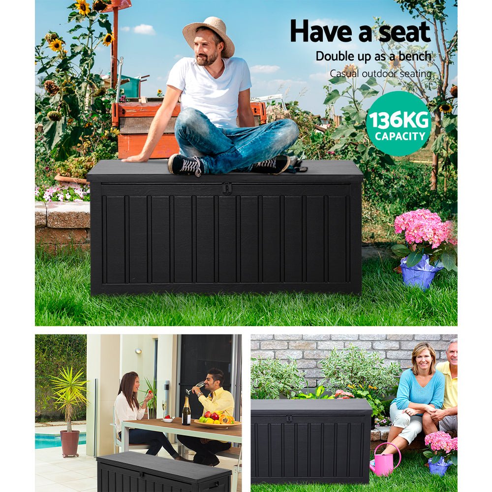 240L Outdoor Storage Box Lockable Bench Seat Garden Deck Toy Tool Sheds - Direct On Sale