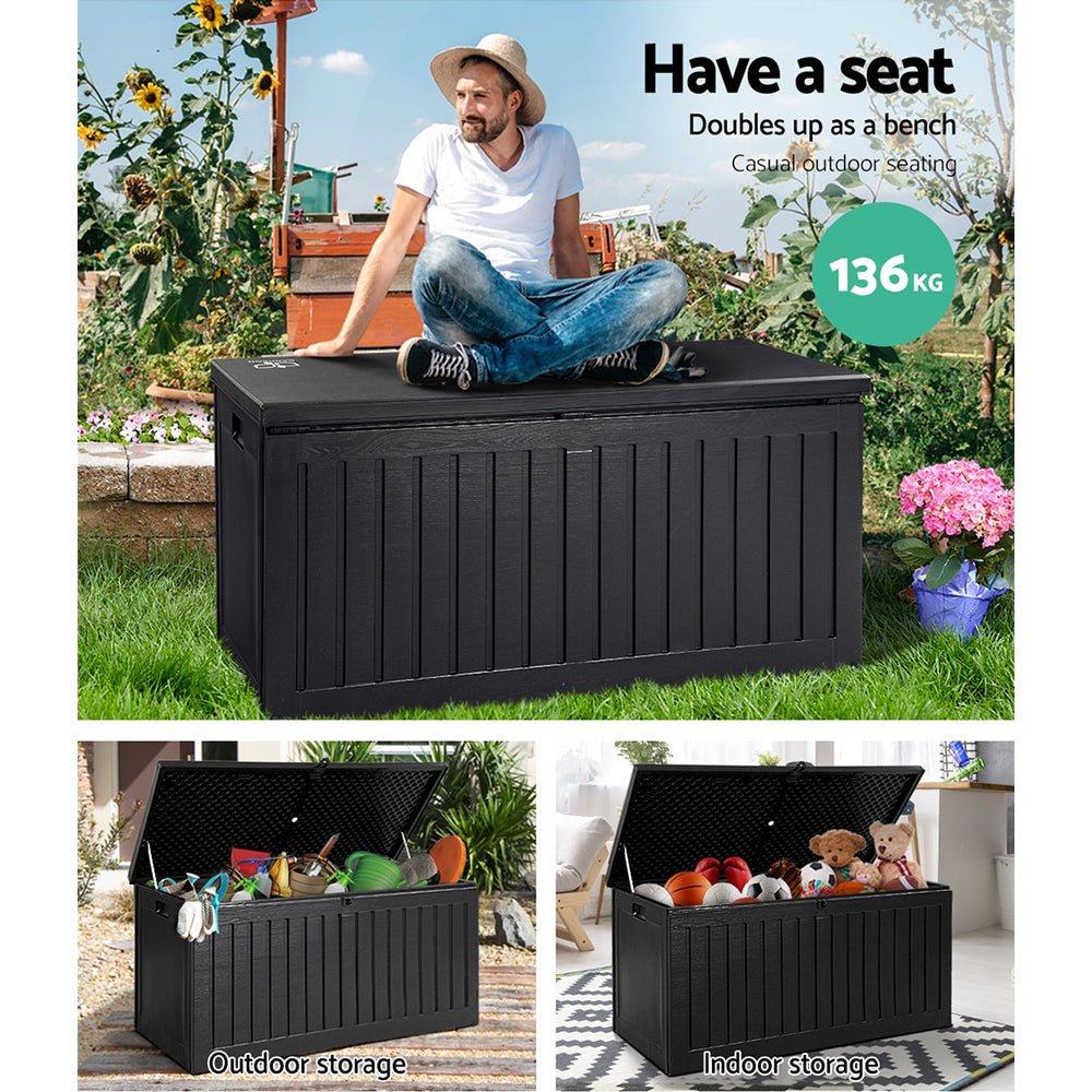 270L Outdoor Storage Box Container Garden Toy Indoor Tool Chest Sheds Black - Direct On Sale