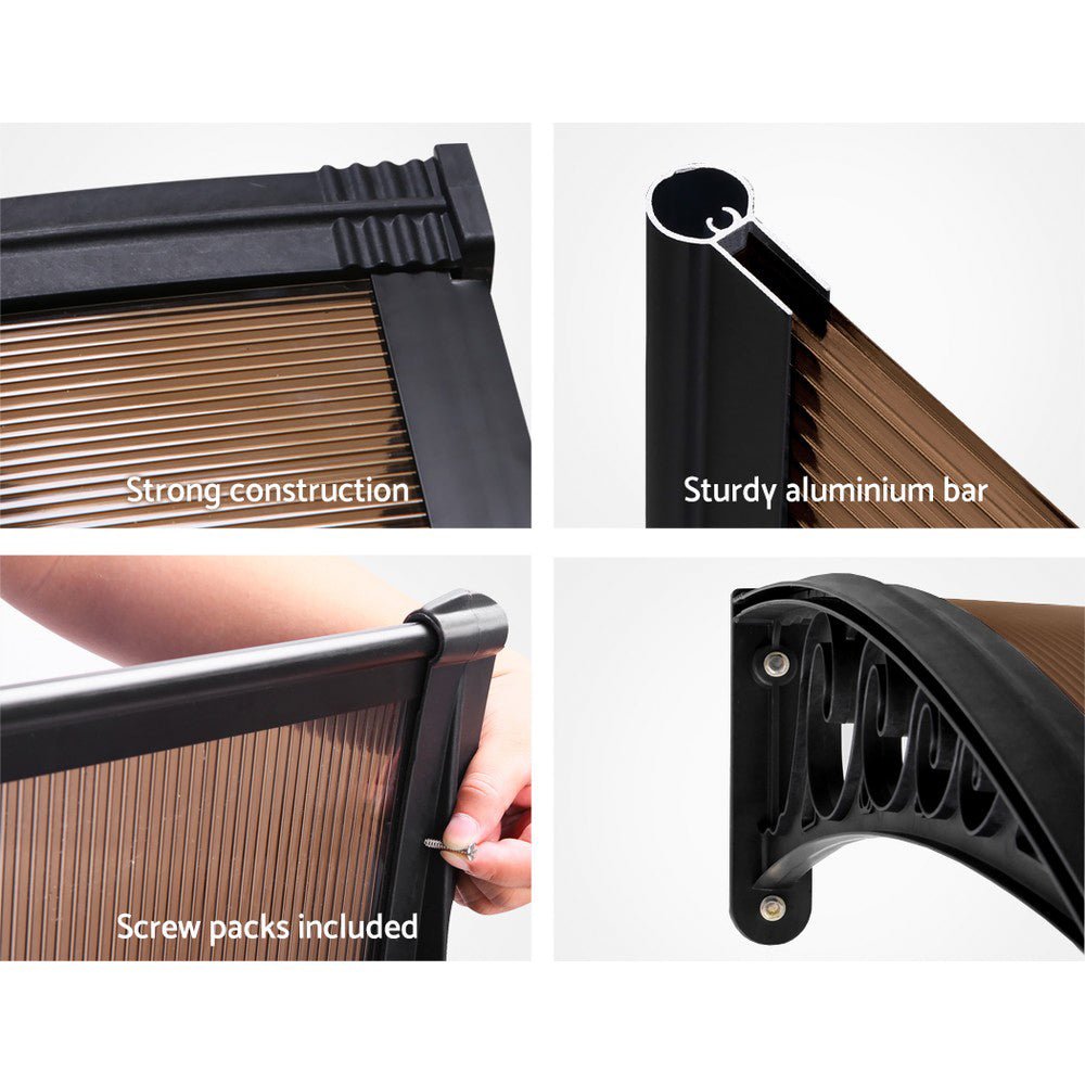 2m x 1m Window Door Awning Shade - Brown - Direct On Sale