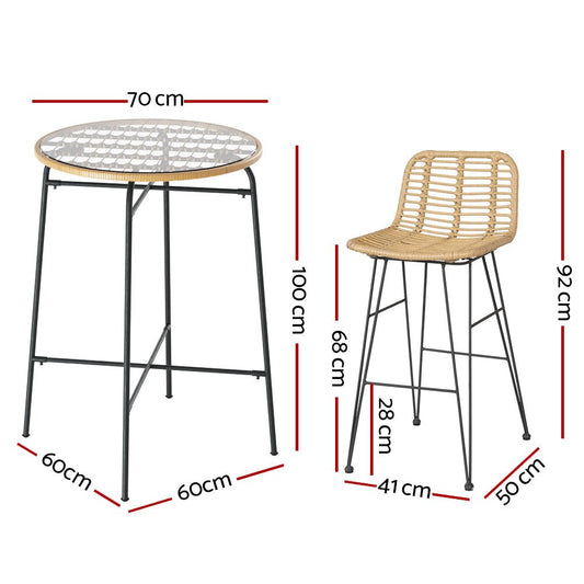 3 - Pieces Outdoor Bar Table Chairs Patio Bistro Set 2 Seater - Direct On Sale