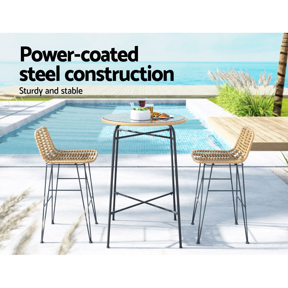 3 - Pieces Outdoor Bar Table Chairs Patio Bistro Set 2 Seater - Direct On Sale