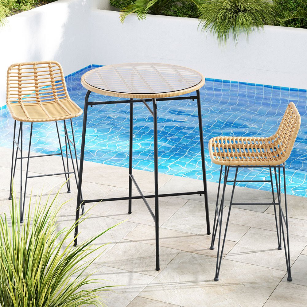 3 - Pieces Outdoor Bar Table Chairs Patio Bistro Set 2 Seater - Direct On Sale