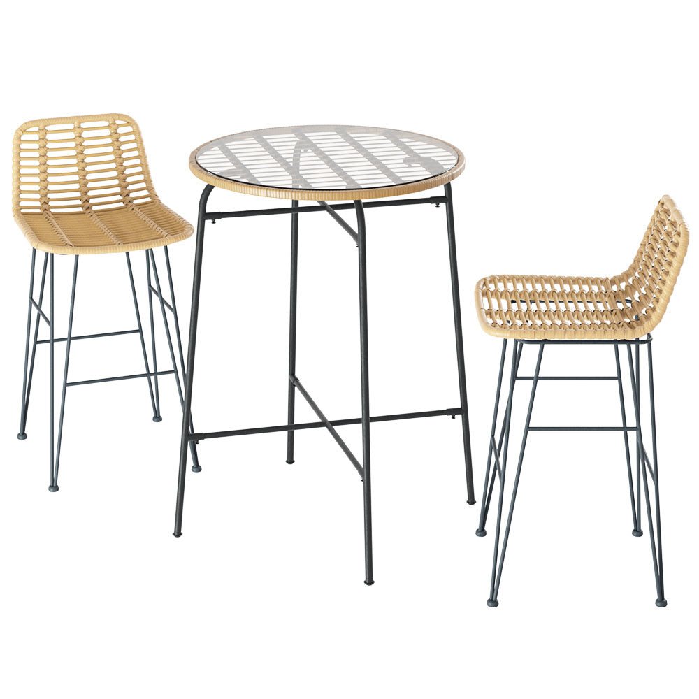 3 - Pieces Outdoor Bar Table Chairs Patio Bistro Set 2 Seater - Direct On Sale