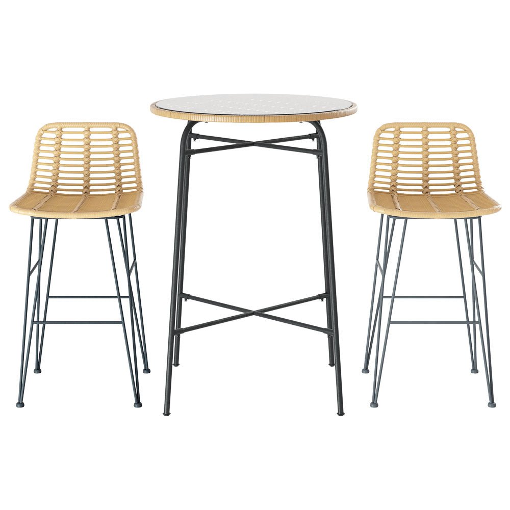 3 - Pieces Outdoor Bar Table Chairs Patio Bistro Set 2 Seater - Direct On Sale