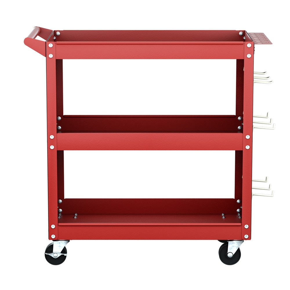 3 - Tier Tool Cart Storage Trolley Workshop Garage Pegboard Hooks Red - Direct On Sale