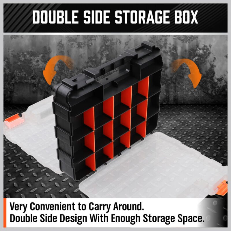 34 - Compartment Double Side Organizer Tool Box Parts Storage w/t Dividers - Direct On Sale