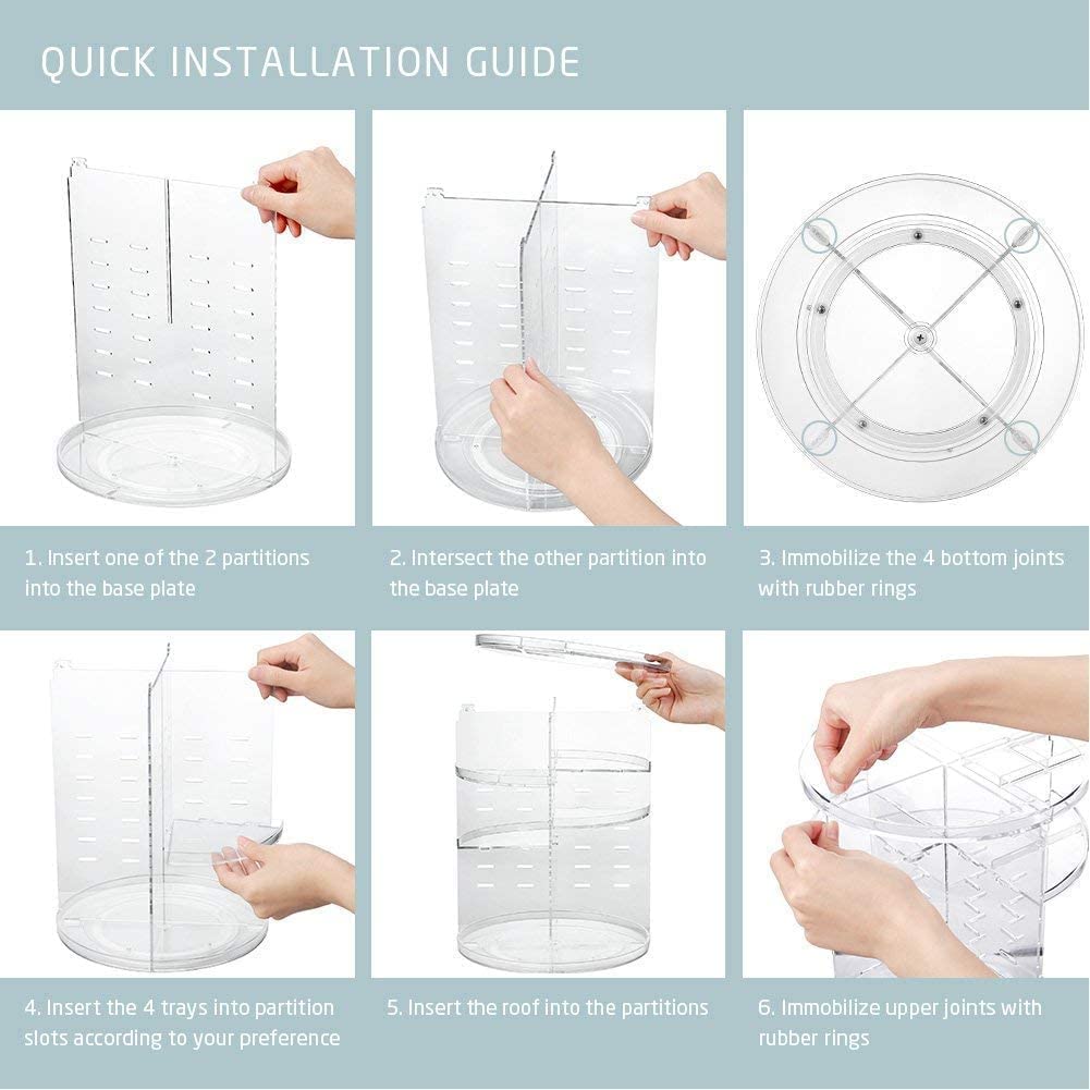 360 Degree Rotation Makeup Organizer Adjustable with Multifunction Cosmetic Storage Box - Direct On Sale