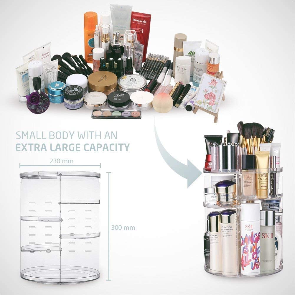 360 Degree Rotation Makeup Organizer Adjustable with Multifunction Cosmetic Storage Box - Direct On Sale