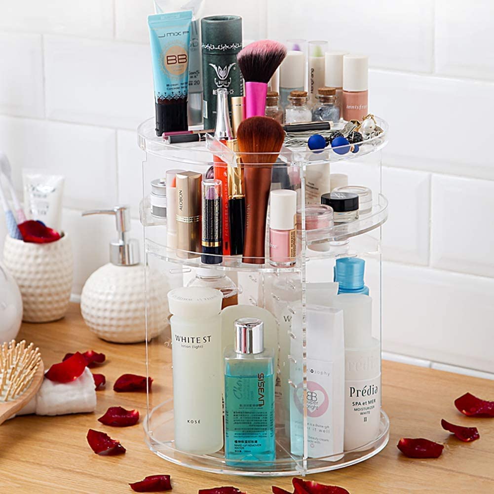 360 Degree Rotation Makeup Organizer Adjustable with Multifunction Cosmetic Storage Box - Direct On Sale