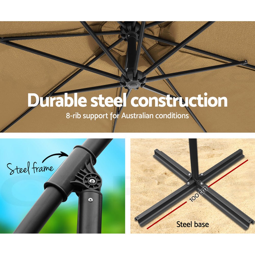 3M Cantilevered Outdoor Umbrella - Beige - Direct On Sale