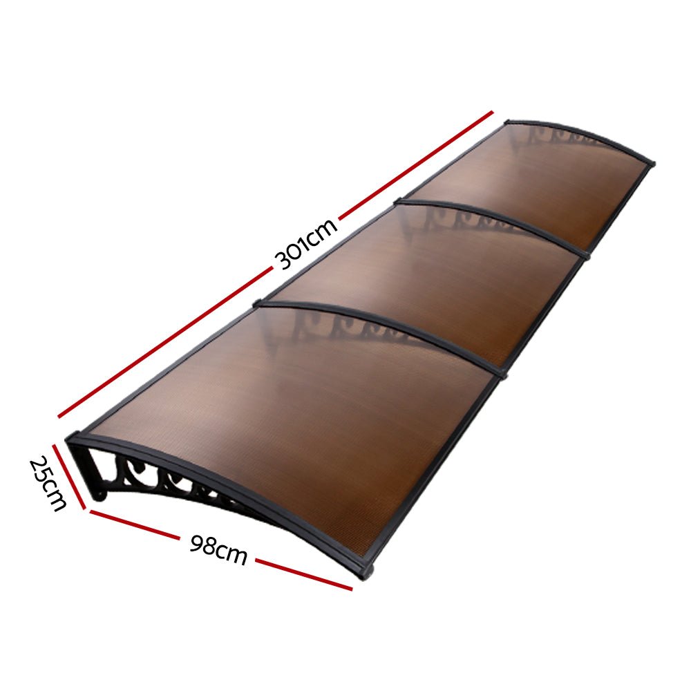 3m x 1m Window Door Awning Shade 1 x 3m - Brown - Direct On Sale