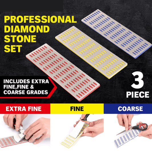 3Pc Diamond Sharpening Stones Set Scissors Knife With 3 Grits - Direct On Sale