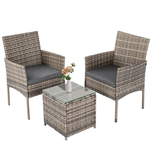 3Pcs PE Rattan Outdoor Furniture Chair Set - Mixed Grey - Direct On Sale